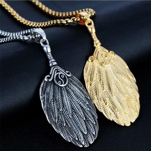 Feather necklaces man stainless steel pendants fashion necklace 2020 gifts for male accessories for neck wholesale punk stly
