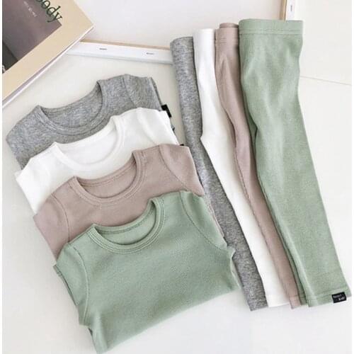 Pajama Sets Girl Baby Sleepwear Toddler Boy Cotton Solid Pijamas Light Color Pyjama Bebe Long Sleeve Nightwear Kids Clothes 1-7Y