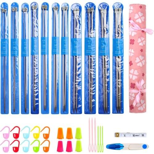 11 set 35cm2.0-8.0mm stainless steel Straight knitting needles crochet hooks knitting needles set Size Contains braided accessor