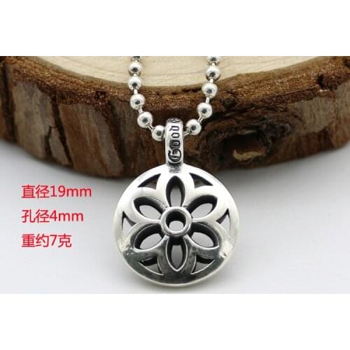 S925 sterling silver hollow round beads cherry blossom ethnic style pendant