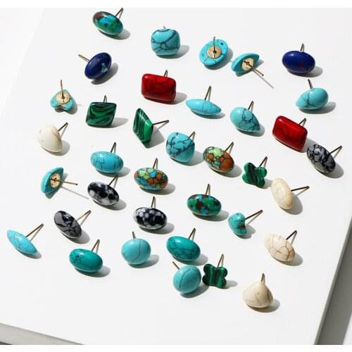 KOMi Bohemian water droplet geometric turquoise malachite ear stud earrings handmade geometric stone jewelry gift ladies