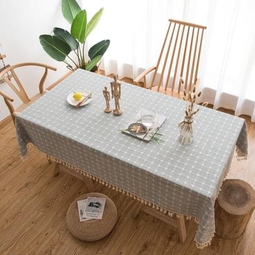 Modern Creative Lattice Rectangular Tassels Tablecloth Waterproof Oil-Proof Table Mat Kitchen Dining Room Decoration