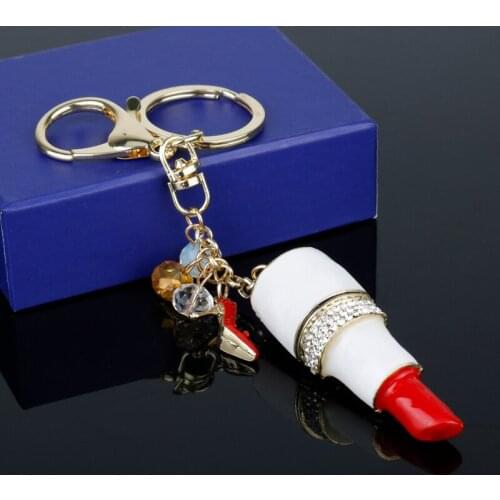 Rhinestone Keyring Lipstick Keychain Red High Heel Shoes Key Buckle for Women Bags Purse Holder Key Chains Delicate Jewelry