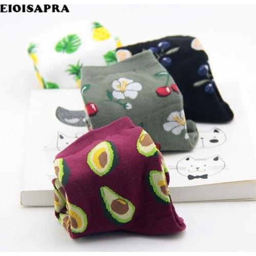 [EIOISAPRA]Print Fresh Fruits Socks Banana Lemon Avocado Cherry Blueberry Orange Gardenias Flamingos Plumerias Scoks Women