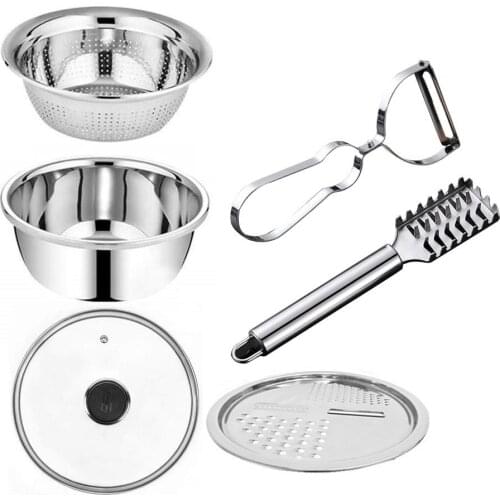 Stainless Steel Basin Grater Set With Scaler Drain Basin Ginger Grater Set For Rice Washing Vegetables Cutting Kitchen Tools