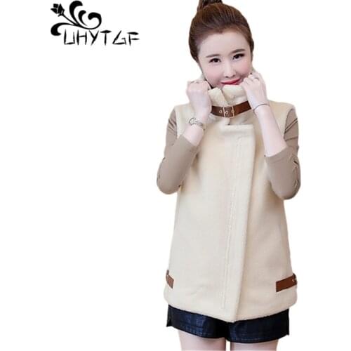 UHYTGF Womens Warm Vest Lambswool Casual Autumn Winter Waistcoat Jacket Pure Color Wild Short Tops Loose Plus Size Coats 1144