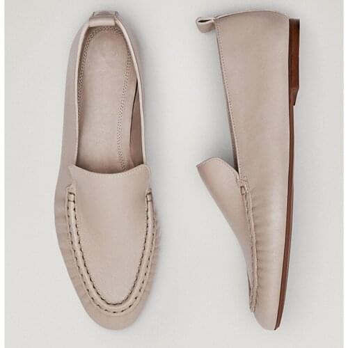 Jenny&Dave Flat Women tEngland Style Office Lady Pleating Real Leather Slip-On Loafers Women Shoes Flat Women Shoes