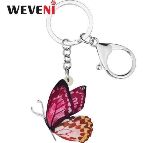 WEVENI Acrylic Floral Brush-footed Butterfly Keychains Insect Keyring Jewelry For Women Girl Lover Fashion Gift Wallet Jewellery