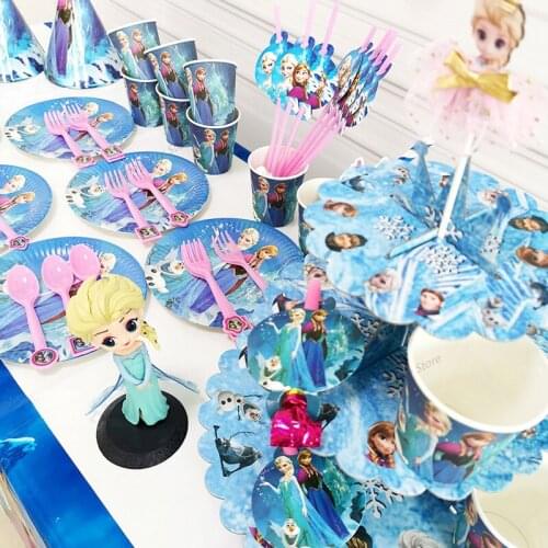 Frozen Theme Party Tableware Aisha Queen Childs Birthday Party Decoration Props Venue Layout Balloon Plate Cup Spoon Knife Fork