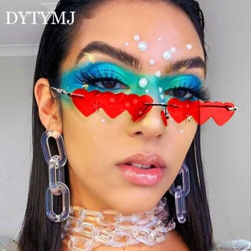 DYTYMJ 2020 Fashion Small Punk Sunglasses for Women Heart Rimless Glasses Women Luxury Red Eyeglasses Women/Men Vintage Lunette