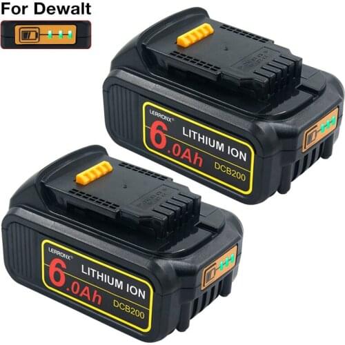 2PCS Replacement Battery 6000mAh Li-ion for Dewalt 18V 20V Rechargeable Battery DCB181 DCB201 DCB200 DCB185 DCB180 DCB205 DCD780
