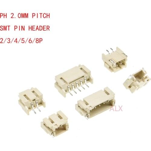20pcs PH2.0 SMD SMT RIGHT ANGLE connector 2.0MM PITCH 2MM MALE pin header 2P/3P/4P/5P/6P/8P/ FOR PCB BOARD LED strip connector
