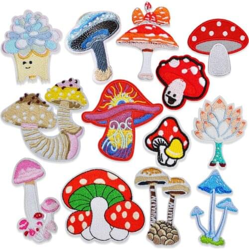 20pcs/lot Anime Embroidery Patch Sticker Cute Dot Mushroom Plant Flower Clothing Decoration Sewing Accessory Diy Iron Applique