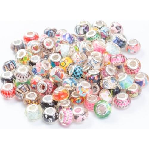 20Pcs/Lot Mix Color Silver Plated Buckle DIY Resin Plastic Bead Charm Fits for Pandora European Jewelry Bracelet js2211