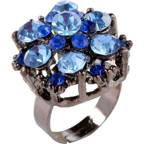 2020 Hot Exaggerated Colorful Rhinestone Statement Large Hollow Adjustable Rings for Women Men Fashion Jewelry
