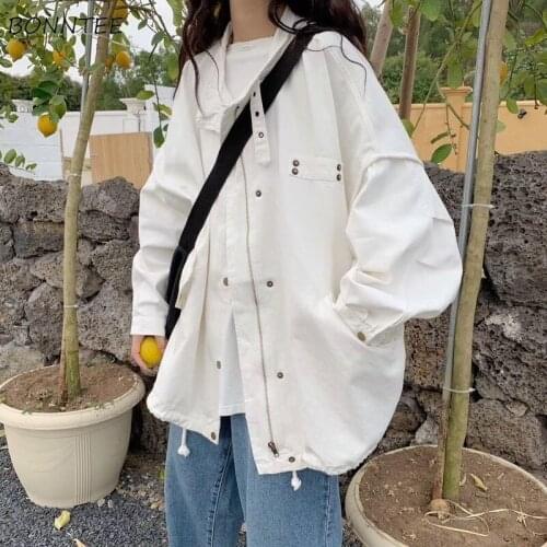 Basic Jackets Women All-match College Fashion Korean Style Clothing 2021 Outerwear Cargo Coats Solid Spring Popular Loose Daily