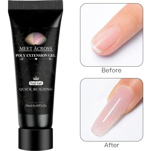 MEET ACROSS 20ml Glitter Acrylic Nail Extension Gel Thermal Nail Polish Quick Building For Nails Extensions Hard Jelly Gel