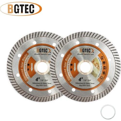 BGTEC 2pcs 4 Inch Super-Thin Diamond Turbo Cutting Blades for Ceramic Tile Granite Cutting 105mm Tile Granite Cutting disc