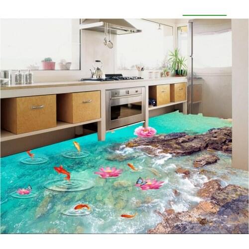 Photo floor wallpaper 3d stereoscopic Lotus River 3D floor tiles Waterproof floor mural painting