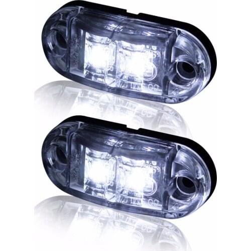 Fuleem 2PCS White LED 2.5INCH 2 Diode Light Oval Clearance Trailer Truck LED Side Marker Lamp 12V 24V Waterproof