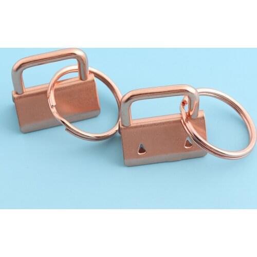 25mm/32mm Rose gold Key Fobs Hardware with Keyrings Key Chains For Wrist Key Lanyard Clips Metal Ribbon End Cap Key