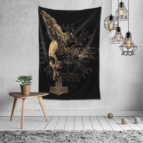 FFO Viking Decoration Tapestry Bone Wall Hanging Fabrics Skull RavenTapestries Home Decor Vintage 3D Print Blanket