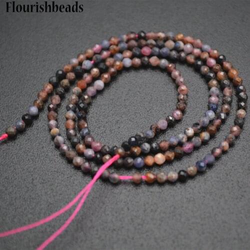 Faceted Natural Mix Ruby and Sapphire Diamond Cutting 2mm Stone Round Loose Beads