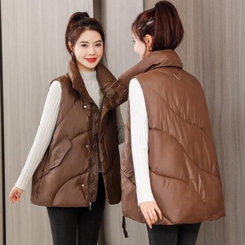 ISENMAL Student Autumn Winter Women Loose Vest Stand Collar Girls Vest Jacket Cotton Padded Lady Windproof Warm Waistcoat