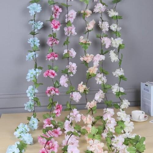 Artificial Sakura Rattan Flower String Party Wedding Ceiling Decoration Lightweight Hanging Wreath DIY Party Decoration 2021