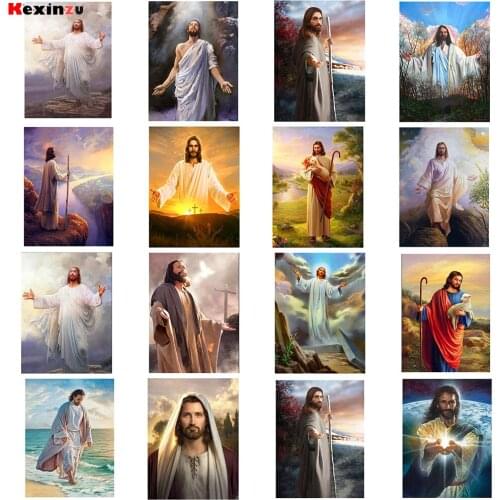Kexinzu 5D DIY Diamond Embroidery Religion Cross Stitch Full Square Round Drill Diamond Painting Mosaic Home Decor Gift