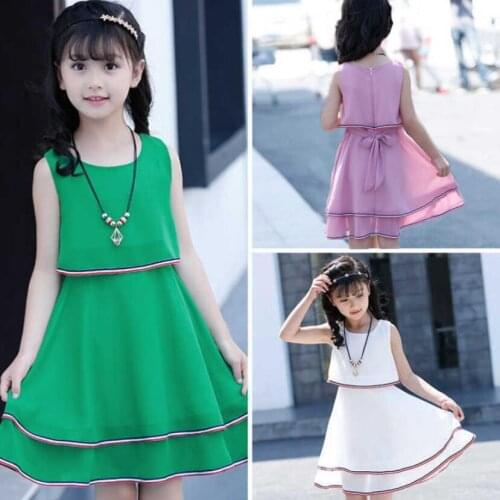 Girls summer dress 3-11T baby girls cute dress kids solid party deresses children princess clothes knee-length outwear jacket