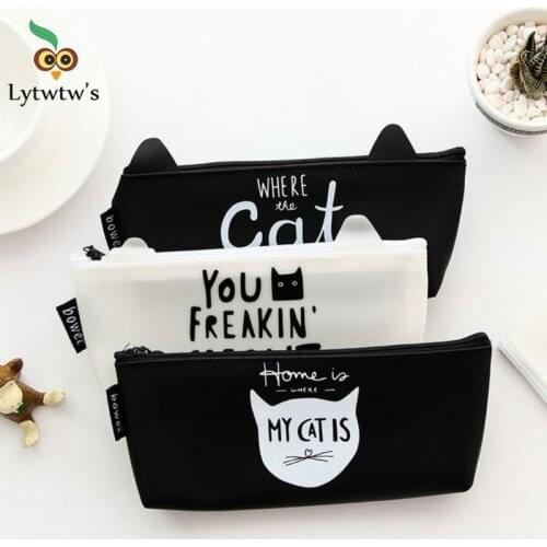 1 Pieces Lytwtws Kawaii Cute Cat Pen Pencil Bag Silicon School Stationary Receive Tools Makeup Pouch Cosmetics Case