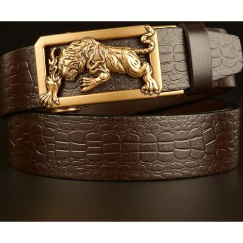 Tiger Designer Belt Men High Quality Cowskin Leather Belts Strap Male Retro Automatic Buckle Belt for Business Men