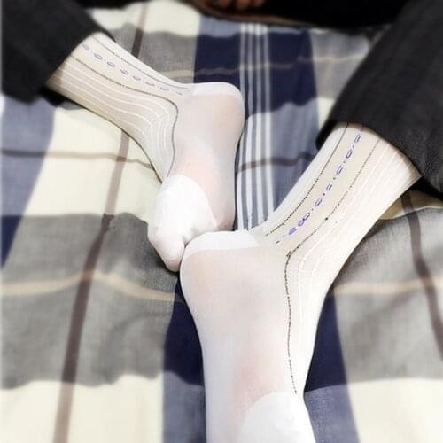 Sex Mature Man White Fetish Classic Male Socks Thin Sheer Business Dress Socks