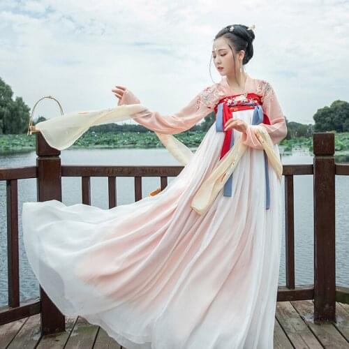 New Chinese Traditional Clothes Hanfu Dress Tang Dynasty For Women Fairy Tops And Skirt Classical Dance Stage Costumes VO1154