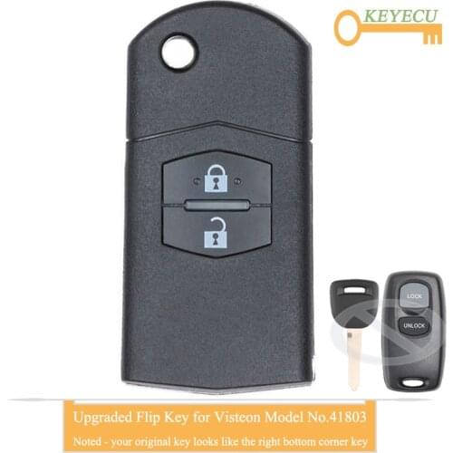 KEYECU Upgraded Flip Remote Key for Mazda 2 3 6 2002 2003 2004 2005, Fob 2 Button - 433MHz - 4D63 Chip - Visteon Model No. 41803