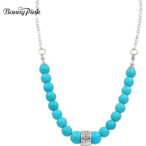 Banny Pink Bohemia Synthetic Stone Beads Statement Choker Necklace Vintage Hope Chain Choker Collar Fashion Jewelry Colliers