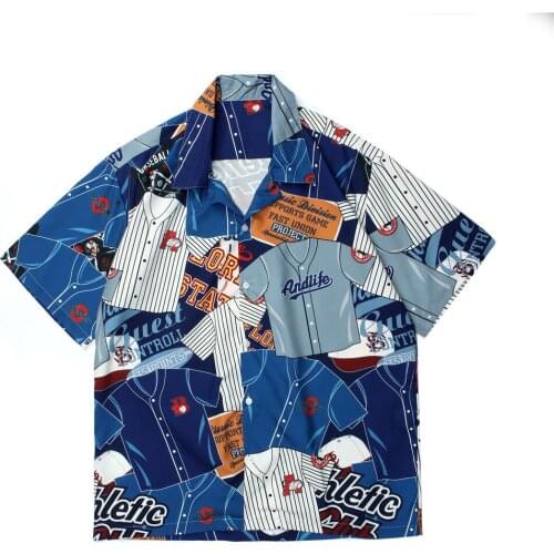 Summer Mens Wear Creative Full Print Short Sleeve Shirt Mens High Street Hip Hop Retro Shirt Loose Fit Shirts For Man