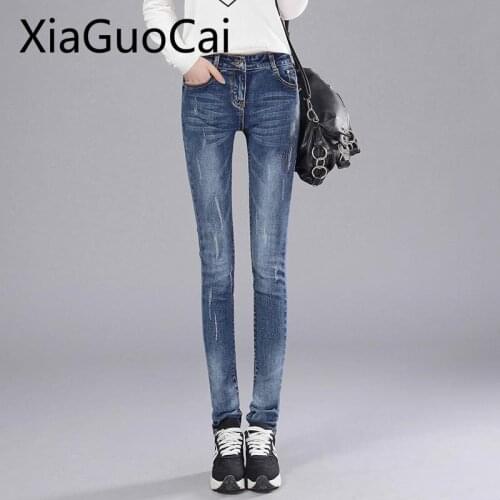 Ripped Jeans for Women 2019 New Elastic Female Pencil Pants Waist Jeans Ladies Feet Trousers Womens High Waist Jeans
