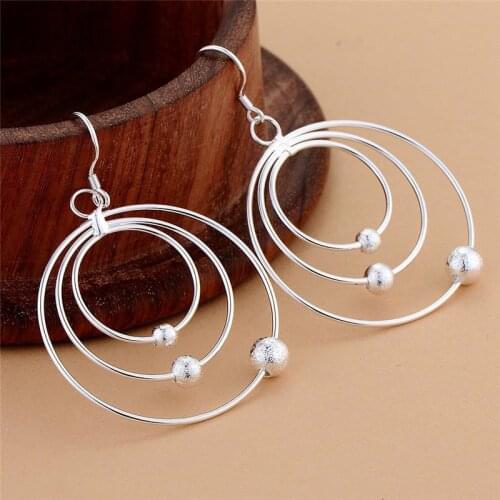 Silver Earrings For Women Round Circle Bead Dangle Earing Set Brincos Femme Pendientes Mujer Trendy Jewelry Accessories Bijoux