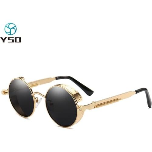 YSO 2020 New Steam Punk Sunglasses For Women Men Round Lens Metal Frame Polarized Sun Glasses Luxury Brand Man Sunglasses 8021