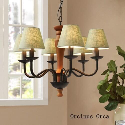 Mediterranean Retro Green chandelier living room dining room bedroom American countryside LED cloth Chandelier