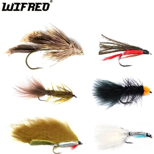 Wifreo 6PCS Trout Fly Fishing Flies Streamer Fly Muddler Egg Leech Peacock Zonkers Deceiver Minnow Shrimp Artificial Lure Bait