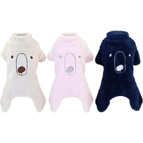 Winter Pet Dog Jumpsuit Cartoon Bear Design Dog Clothes Flannel Sweatshirt Dog Coat Warm Pet Clothing for Pet Outdoor Supplies