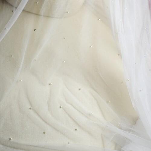 1Y/lot Mesh Lace Soft Delicate Pearl Beaded Mesh Wedding Dress Gauze Diy Fabric