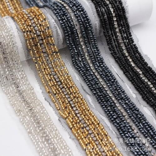 10yards/lot handmade lace craft bridal metal chains wedding trimming chiffon lady ribbon tape decorative weaving border