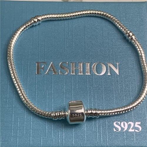 100% 925 Sterling Silver Snake Chain Bangle Bracelet For Women Heart Clasp For Original DIY Jewelry Making Gift