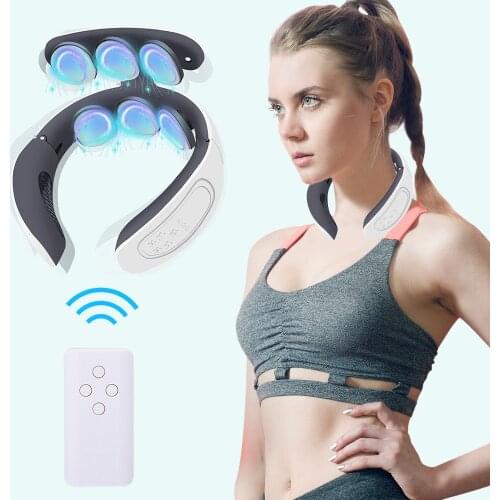 6 Head Neck Massager Heating Massge Hot Compress Cervical Massager English Voice Broadcast Massager For Neck Pain Relief USB