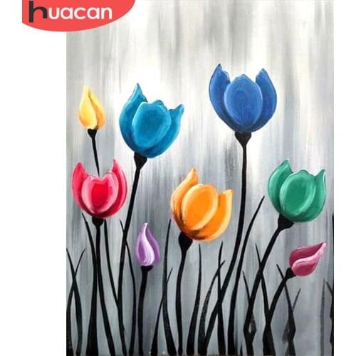HUACAN Full Square/Round Diamond Painting Flower Mosaic Handmade Gift DIY Diamond Embroidery Tulip Wall Art Decor For Home