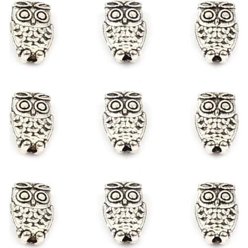30PCS Owl-shaped 7x10mm Tibetan Silver Metal Spacer Charm Beads For DIY Jewelry Handmade Accessories